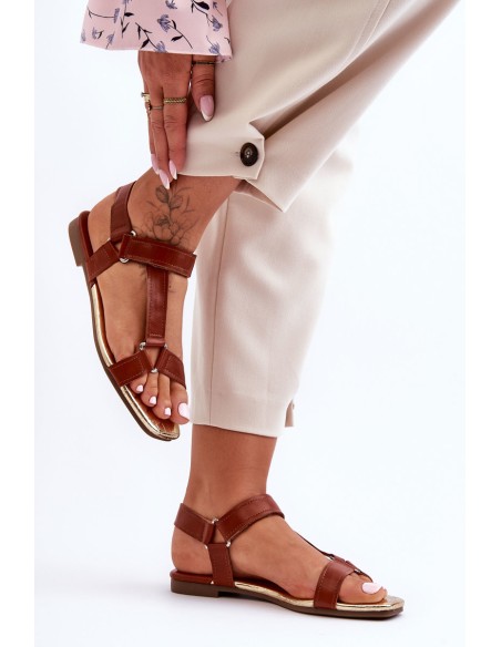 Women's Flat Sandals with Velcro Camel Lissa