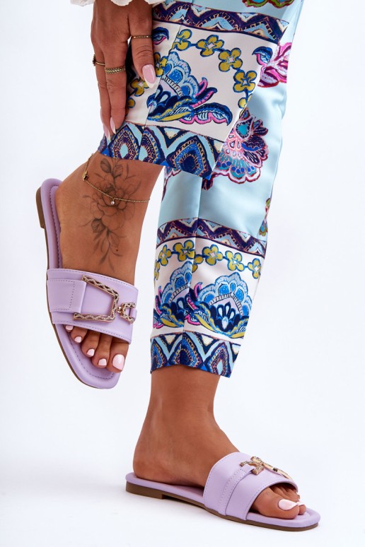 Klasikinės moteriškos šlepetės su ornamentu, purpurinės