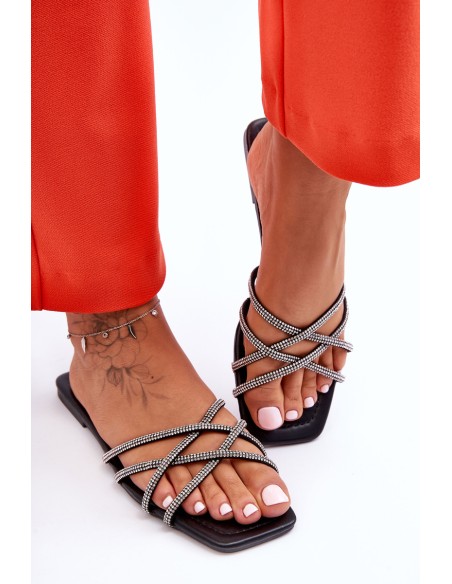 Women's Strappy Sandals with Rhinestones Black Leomi