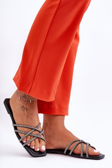 Women's Strappy Sandals with Rhinestones Black Leomi 2