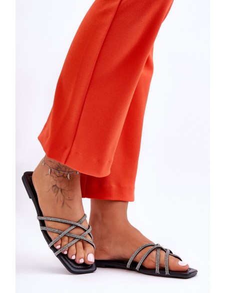 Women's Strappy Sandals with Rhinestones Black Leomi
