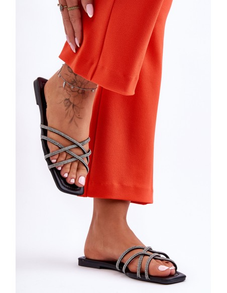 Women's Strappy Sandals with Rhinestones Black Leomi