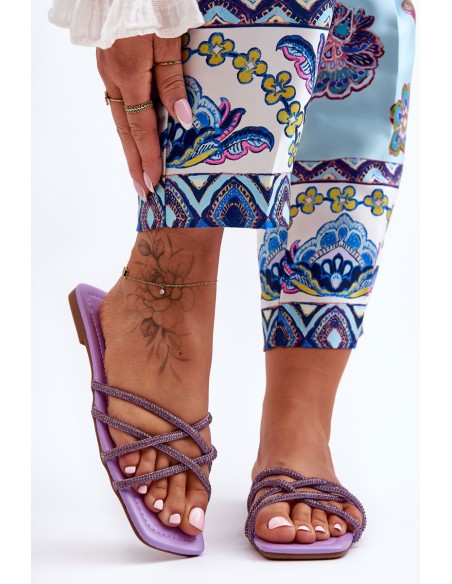 Women's Strappy Sandals with Diamantes Purple Leomi