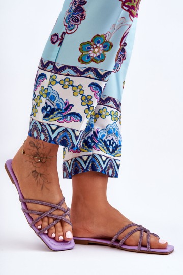 Women's Strappy Sandals with Diamantes Purple Leomi 2