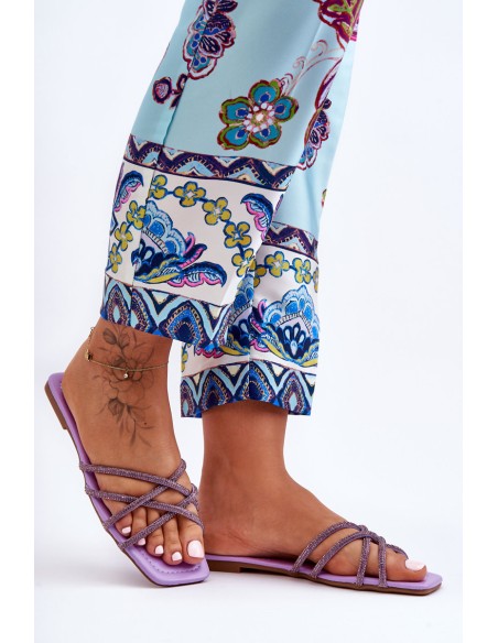 Women's Strappy Sandals with Diamantes Purple Leomi