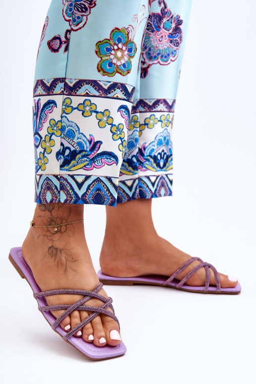 Women's Strappy Sandals with Diamantes Purple Leomi