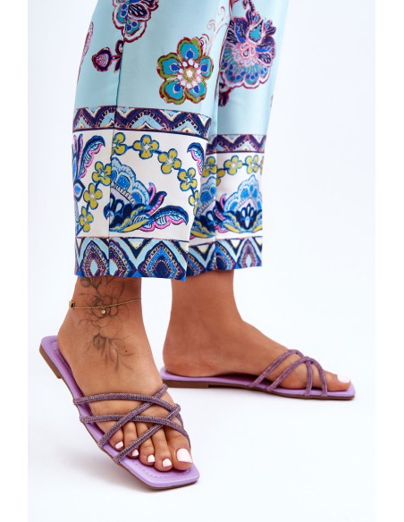 Women's Strappy Sandals with Diamantes Purple Leomi