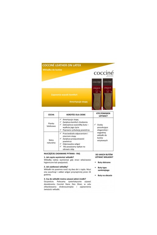 Coccine Leather On Latex Foam Insoles