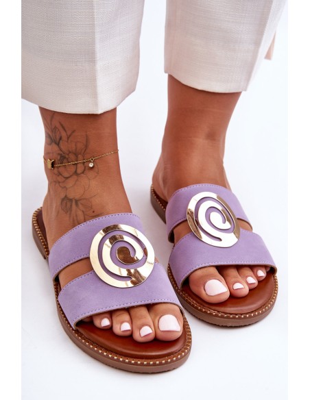 Stylish Slippers With Mirrored Decoration Violet Deep Breath