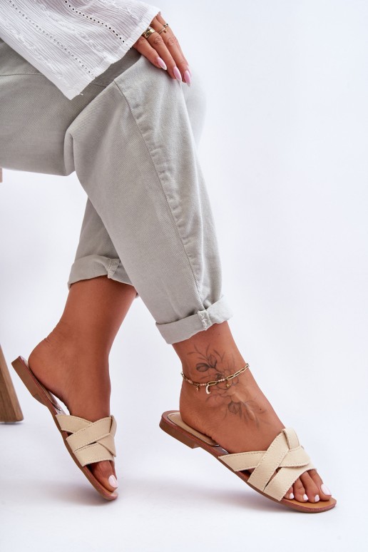 Women's Material Slippers Beige Aversa