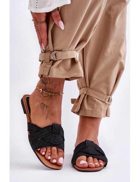 Women's Material Slippers Black Aversa