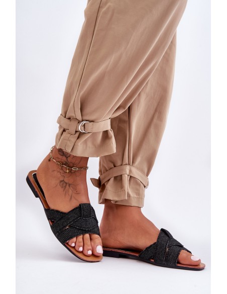 Women's Material Slippers Black Aversa