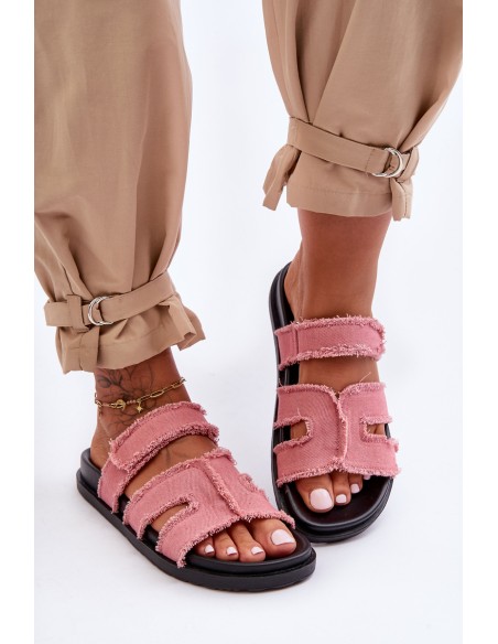 Women's Material Slippers With Velcro Pink Lamirose