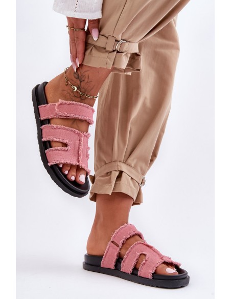 Women's Material Slippers With Velcro Pink Lamirose