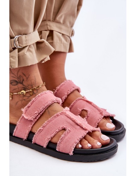 Women's Material Slippers With Velcro Pink Lamirose