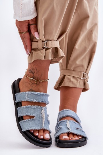 Moteriškos medžiagInės šlepetės, mėlynos Lamirose