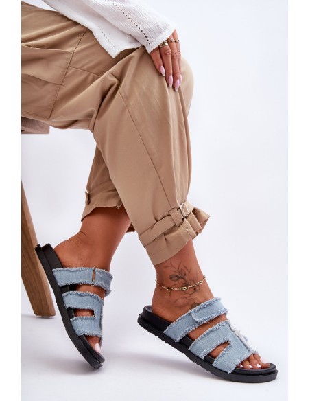 Women's Material Slippers Zip with Blue Lamirose