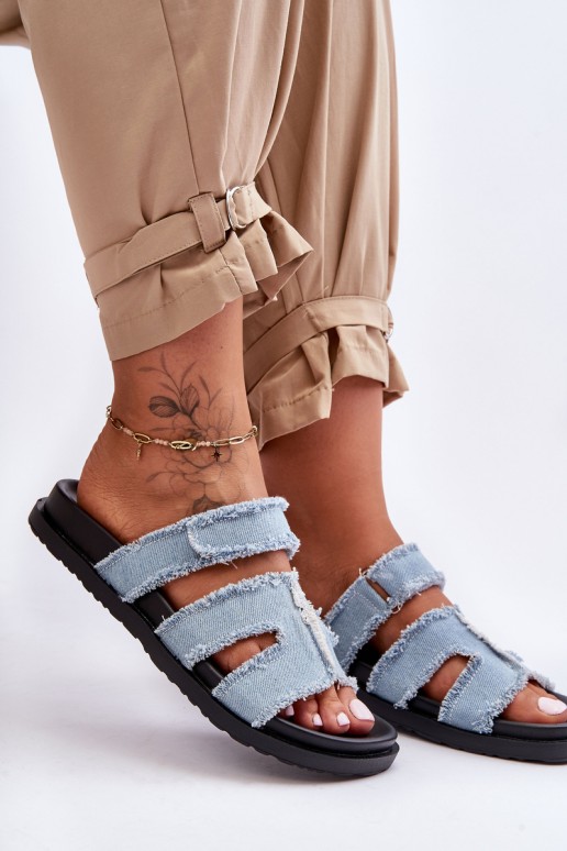 Women's Material Slippers Zip with Blue Lamirose