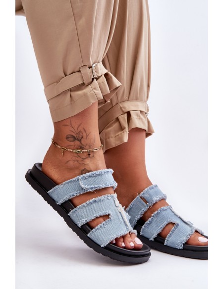 Women's Material Slippers Zip with Blue Lamirose