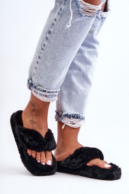 Women's Furry Slippers Papcie Black Elma