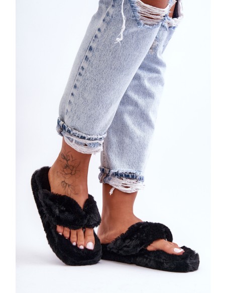 Women's Furry Slippers Papcie Black Elma
