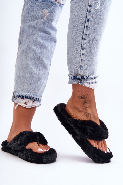 Women's Furry Slippers Papcie Black Elma
