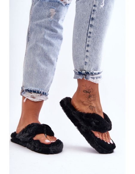 Women's Furry Slippers Papcie Black Elma