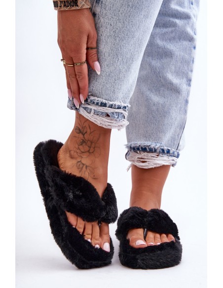 Women's Furry Slippers Papcie Black Elma