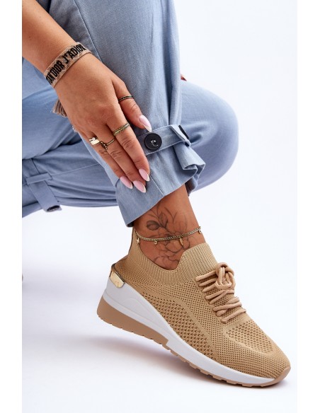 Material Slip-On Sports Shoes On Platform Beige Visconti