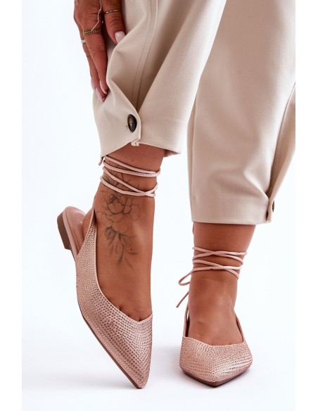 Women's Lace-Up Ballet Flats Embellished with Studs Beige Jange