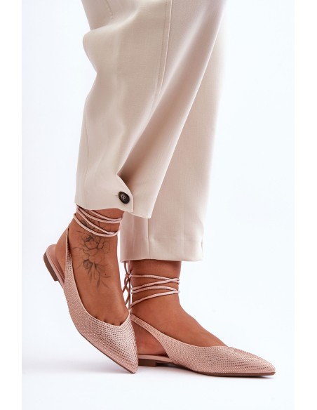 Women's Lace-Up Ballet Flats Embellished with Studs Beige Jange