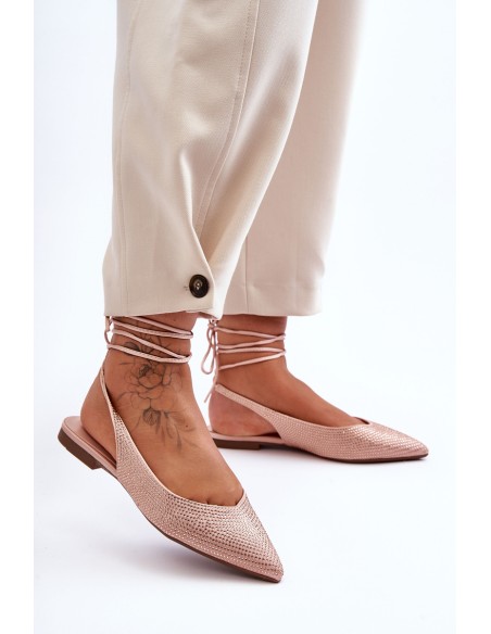 Women's Lace-Up Ballet Flats Embellished with Studs Beige Jange