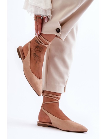 Women's Suede Lace-Up Ballet Flats Nude Lilly Ann