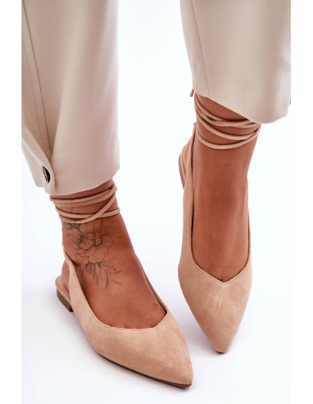 Women's Suede Lace-Up Ballet Flats Nude Lilly Ann