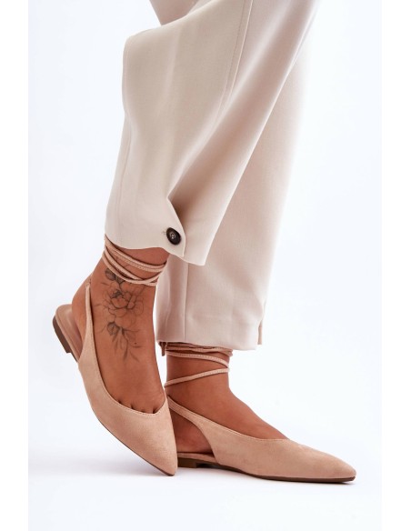 Women's Suede Lace-Up Ballet Flats Nude Lilly Ann