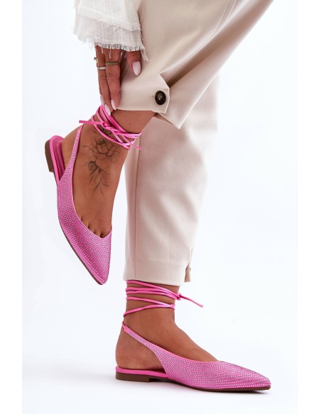 Women's Lace-Up Ballet Flats Embellished with Studs Pink Jange
