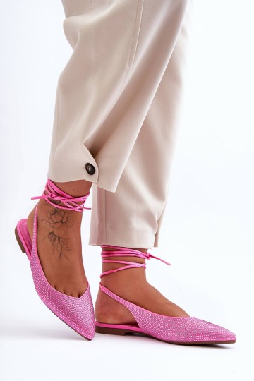 Women's Lace-Up Ballet Flats Embellished with Studs Pink Jange 2