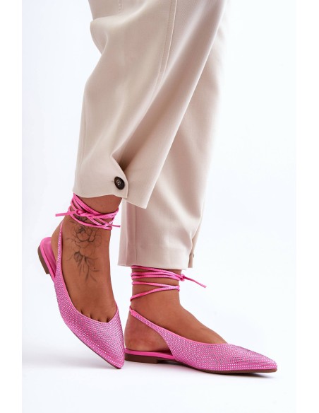 Women's Lace-Up Ballet Flats Embellished with Studs Pink Jange