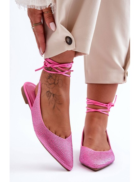 Women's Lace-Up Ballet Flats Embellished with Studs Pink Jange