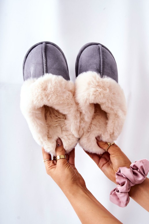 Women's Slippers With Fur Grey Pinky