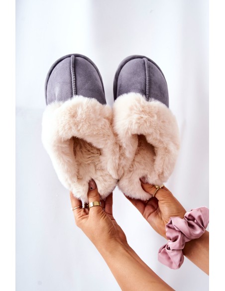 Women's Slippers With Fur Grey Pinky