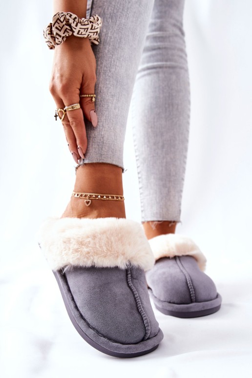 Women's Slippers With Fur Grey Pinky