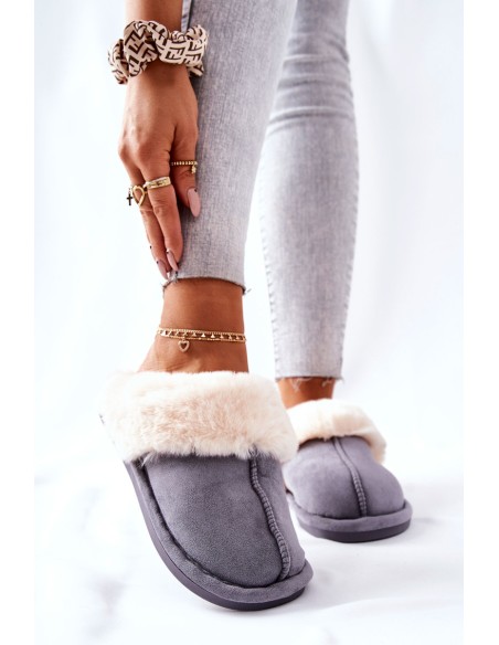 Women's Slippers With Fur Grey Pinky
