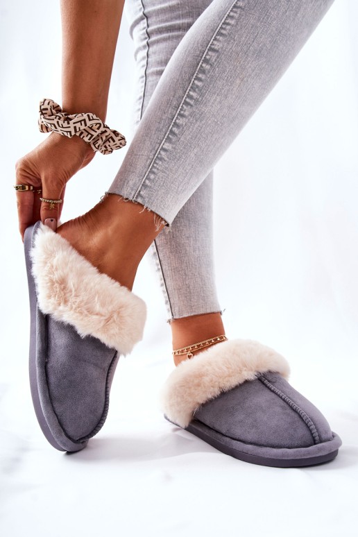 Women's Slippers With Fur Grey Pinky
