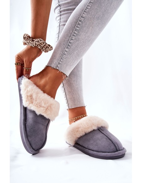 Women's Slippers With Fur Grey Pinky