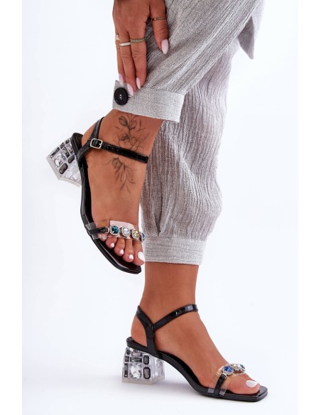 Women's Heeled Sandals with Crystals Black SBarski MR1037-01