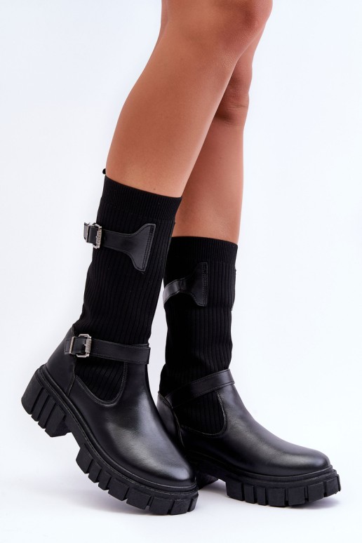 Women's Ankle Boots with Sock Black Abroze