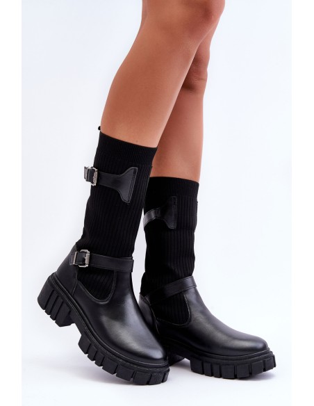 Women's Ankle Boots with Sock Black Abroze