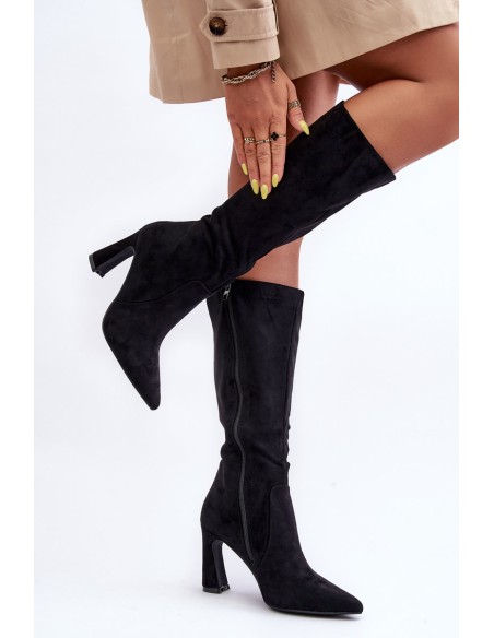 Suede Boots on Heel Black Adrolio