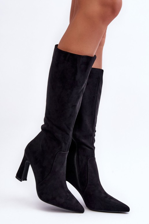 Suede Boots on Heel Black Adrolio